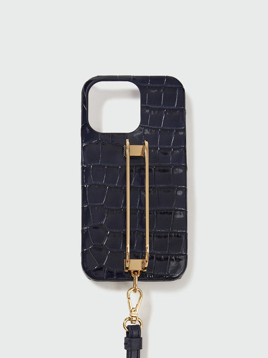 Eenk Phone Case with Leather Strap - Croco Navy