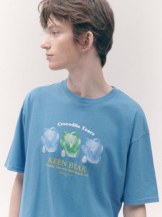 [ambler] Sad bear? Over fit T-Shirts AS1115 (Blue)