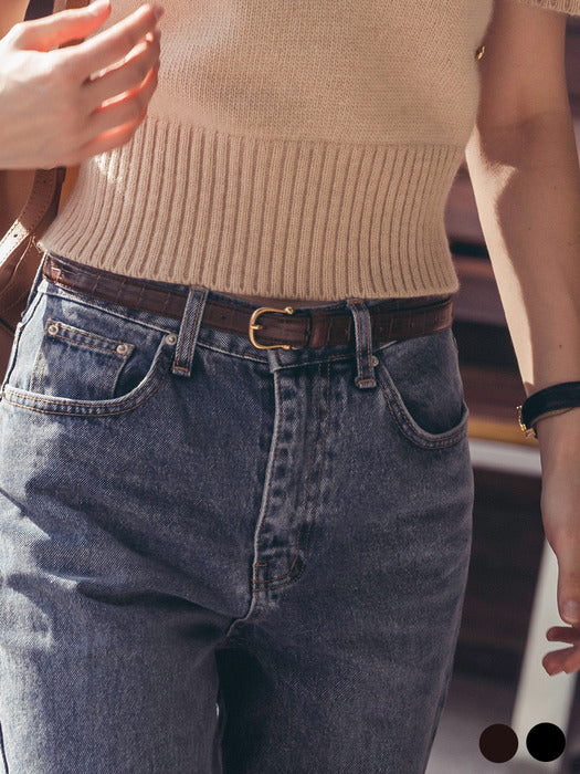 [TILLIDIE] 18mm D-buckle croc leather belt_2color