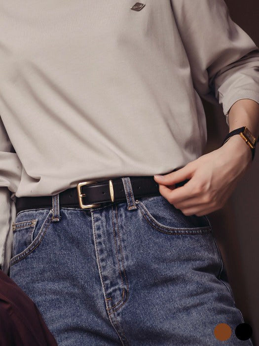 [TILLIDIE] 30mm square buckle italian leather belt_2color