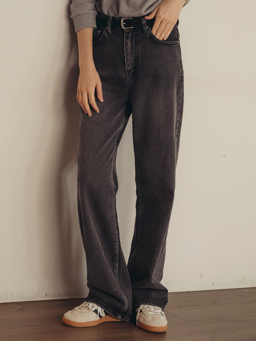 Tillidie All Brush Washing Denim Pants Vintage Black