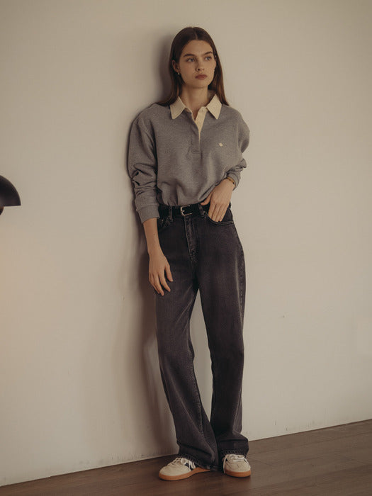 Tillidie All Brush Washing Denim Pants Vintage Black