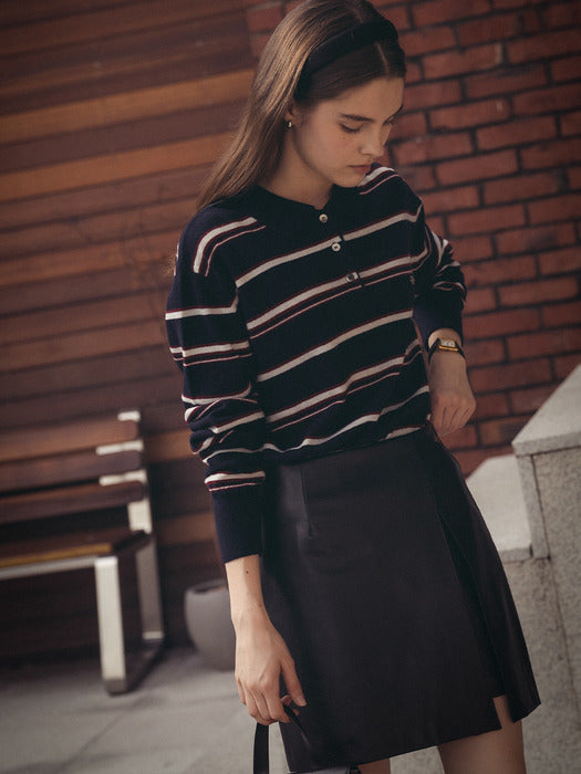 [TILLIDIE] Slit stitch point leather skirt_Black