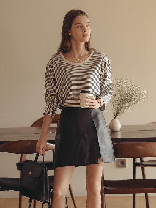 [TILLIDIE] U-neck long sleeve stripe t-shirt_Navy