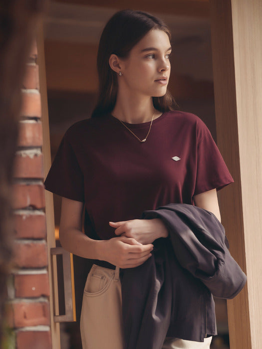 [TILLIDIE] Silket cotton half sleeve t-shirt_Burgundy