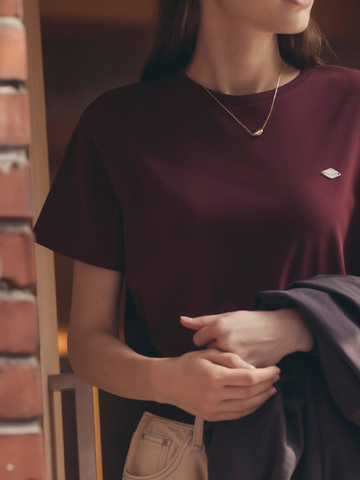 [TILLIDIE] Silket cotton half sleeve t-shirt_Burgundy