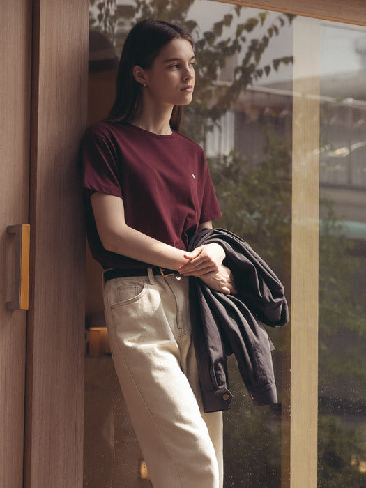 [TILLIDIE] Silket cotton half sleeve t-shirt_Burgundy