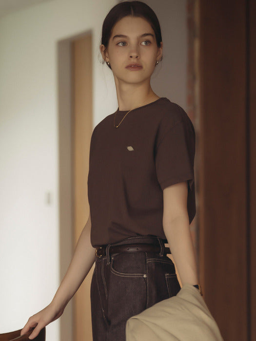 [TILLIDIE] Silket cotton half sleeve t-shirt_Brown