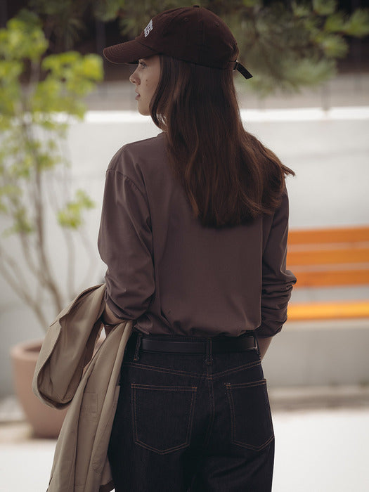 [TILLIDIE] Silket cotton long sleeve t-shirt_Brown