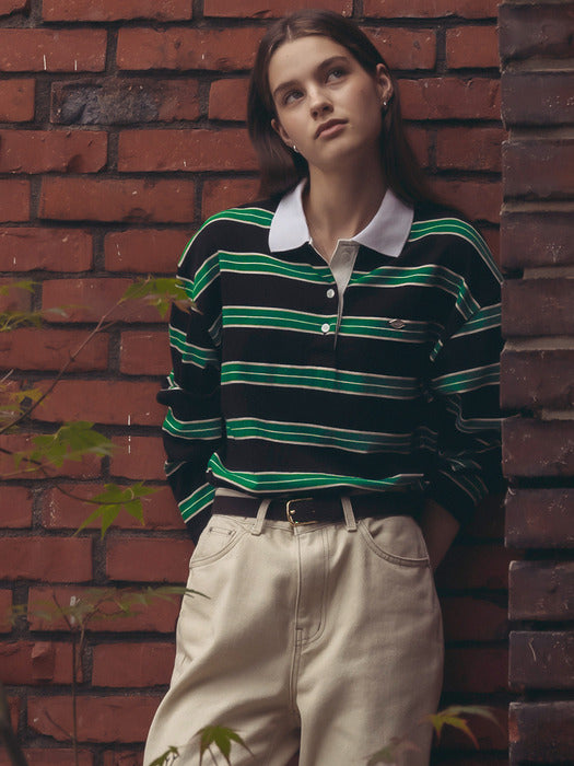 Tillidie Cotton stripe base collar polo t-shirt Black