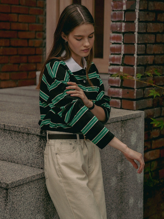Tillidie Cotton stripe base collar polo t-shirt Black