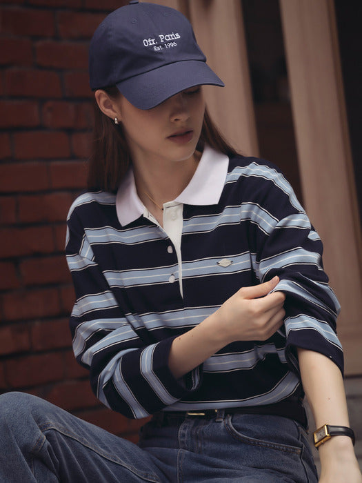 Tillidie Cotton stripe base collar polo t-shirt Navy