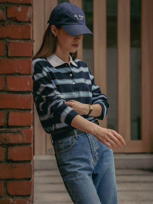 Tillidie Cotton stripe base collar polo t-shirt Navy