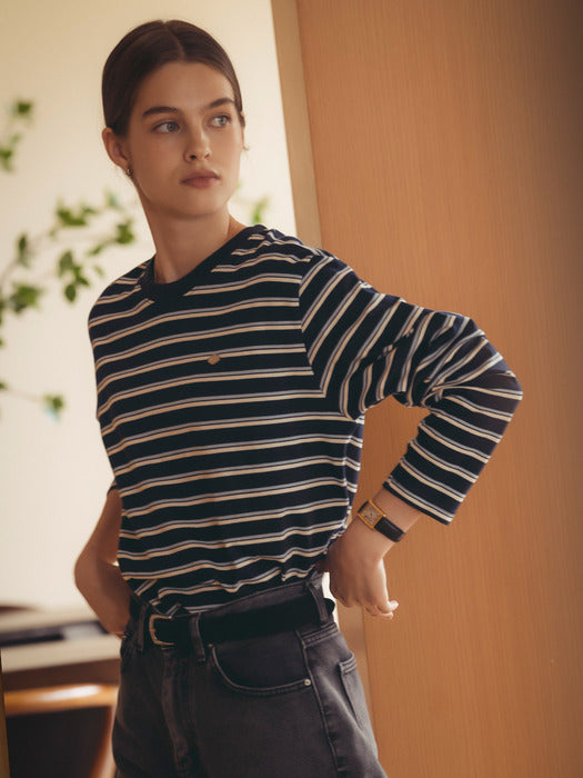Tillidie Bonheur stripe cotton t-shirt Navy&Sky blue