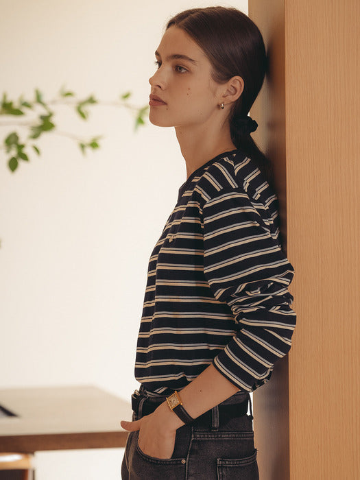 Tillidie Bonheur stripe cotton t-shirt Navy&Sky blue