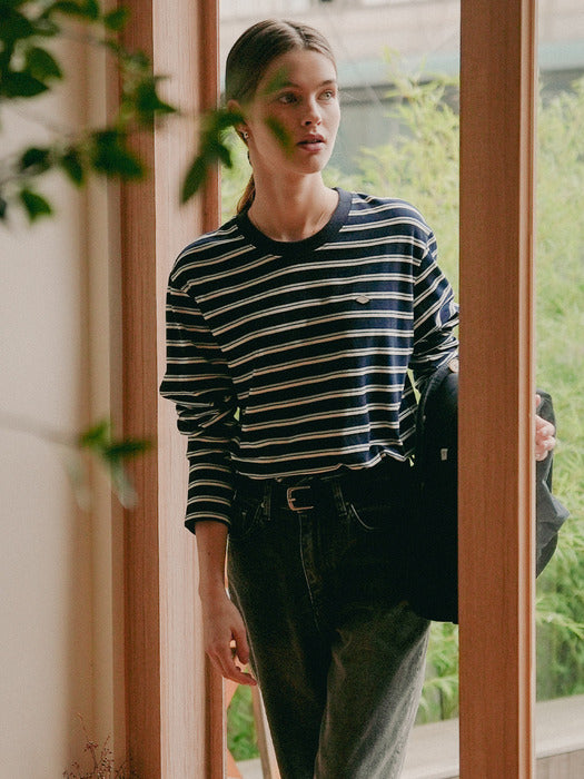 Tillidie Bonheur stripe cotton t-shirt Navy&Sky blue