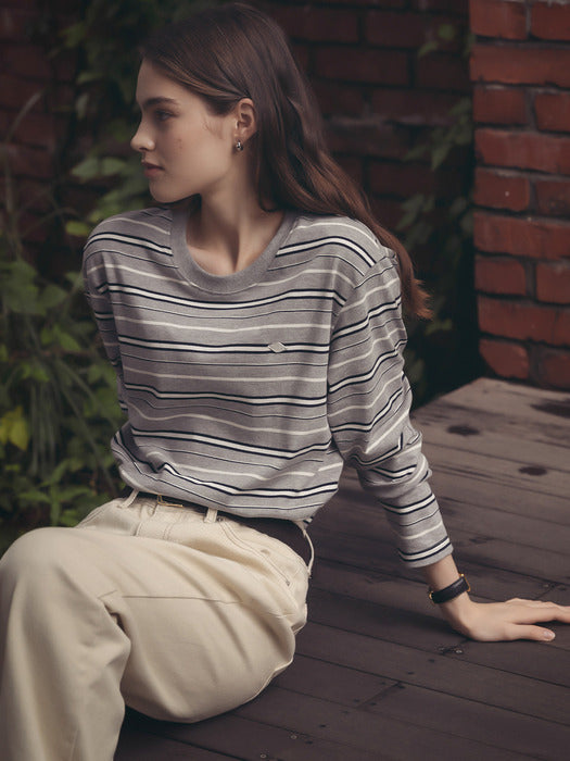 Tillidie Bonheur stripe cotton t-shirt Gray