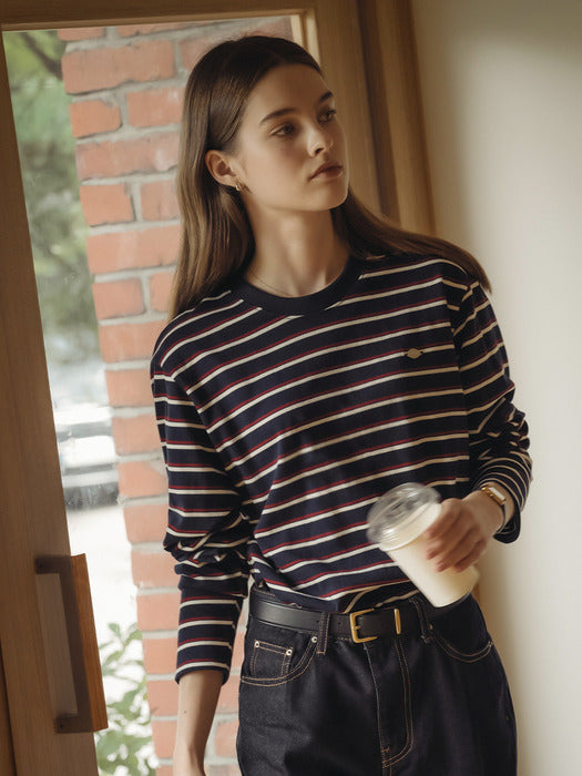 Tillidie Bonheur stripe cotton t-shirt Navy&Red