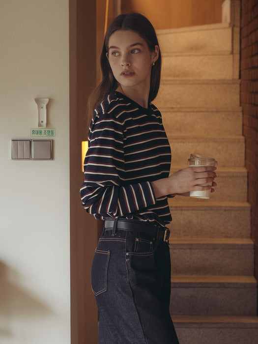 [tillidie] Bonheur stripe cotton t-shirt_Navy&Red