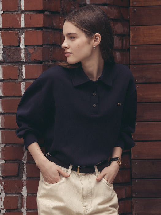 [TILLIDIE] Volume sleeve collar pique t-shirt_Navy