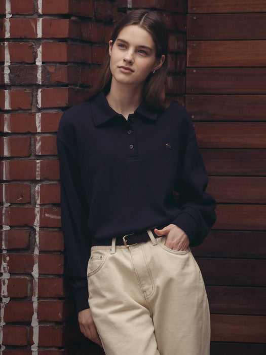 [TILLIDIE] Volume sleeve collar pique t-shirt_Navy