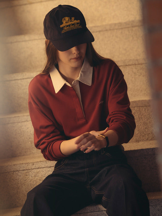 [TILLIDIE] Cotton solid polo t-shirt_Wine