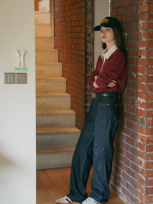 [TILLIDIE] Cotton solid polo t-shirt_Wine