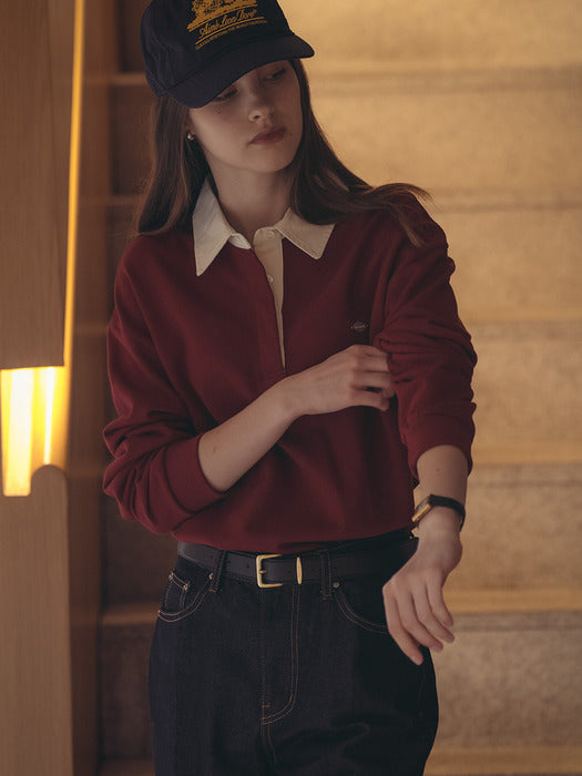 [TILLIDIE] Cotton solid polo t-shirt_Wine