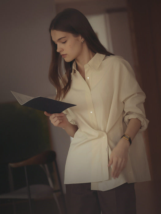 [TILLIDIE] Side button slit wrap shirt_Butter