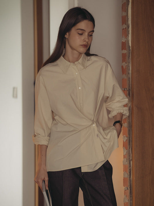 [TILLIDIE] Side button slit wrap shirt_Butter