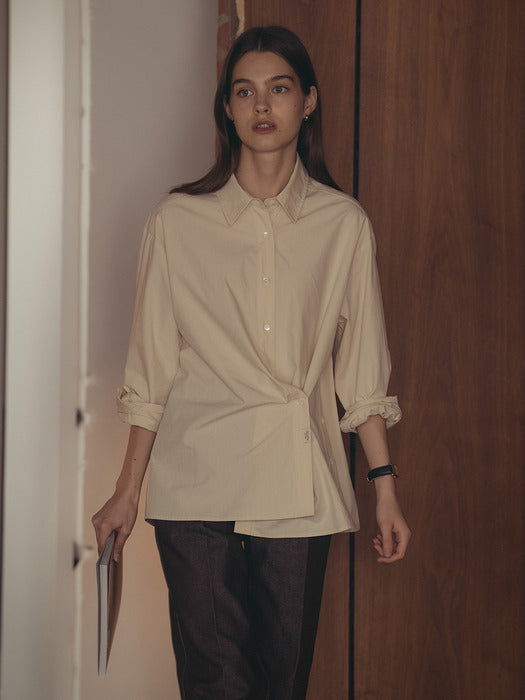 [TILLIDIE] Side button slit wrap shirt_Butter