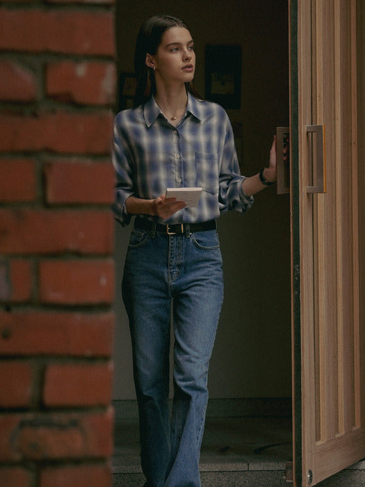 Tillidie Mild check silky shirt Blue