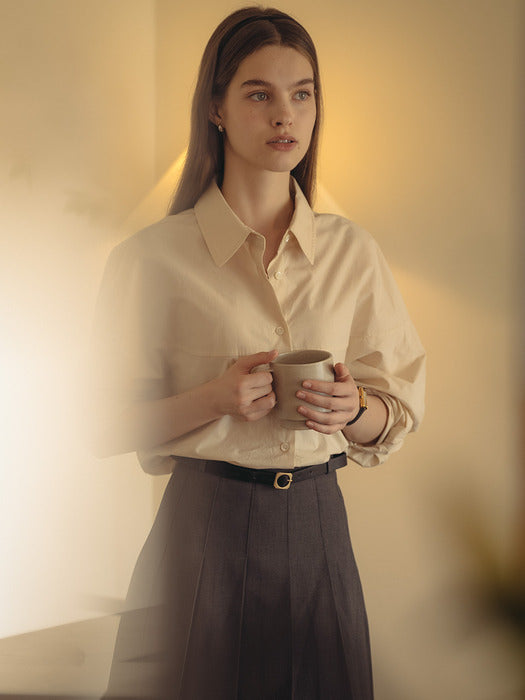 [TILLIDIE] Dolphin line cotton shirt_Beige