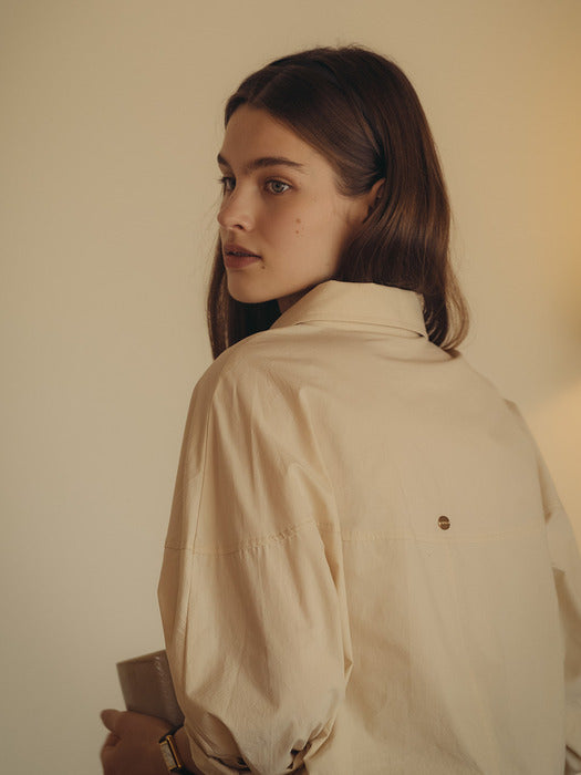 [TILLIDIE] Dolphin line cotton shirt_Beige