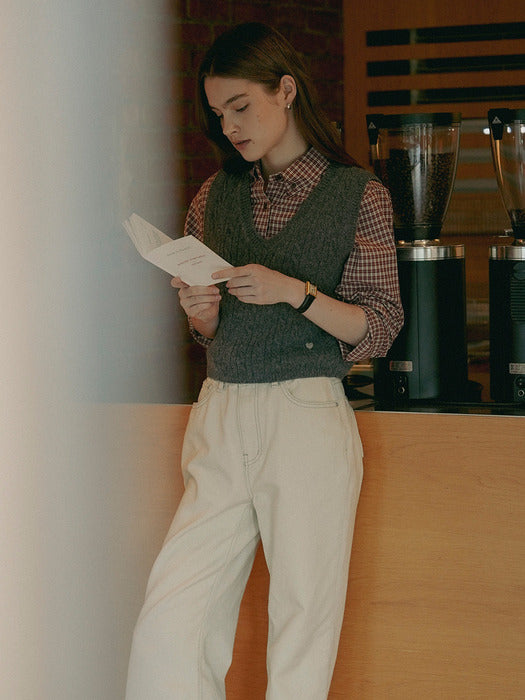 [TILLIDIE] Eyelet cable wool knit vest_Gray