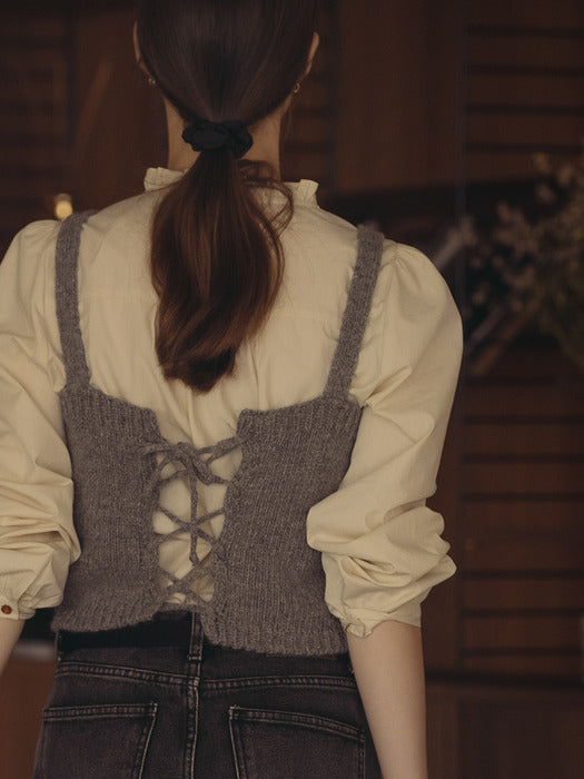 Tillidie Back ribbon pointed bustier Gray