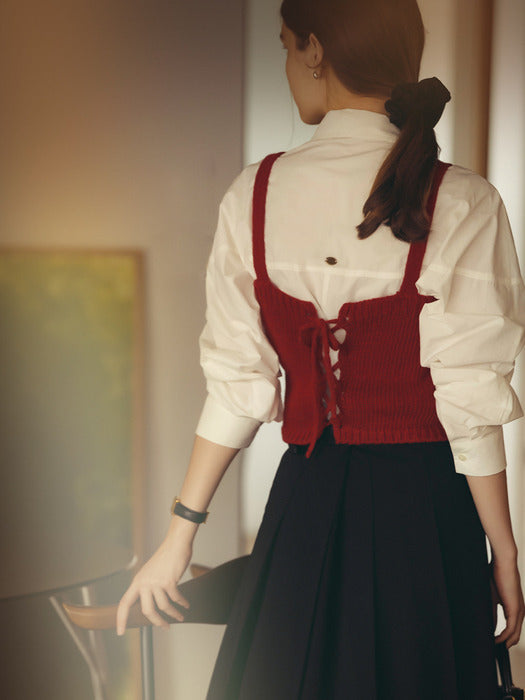 [tillidie] Back ribbon pointed bustier_Red