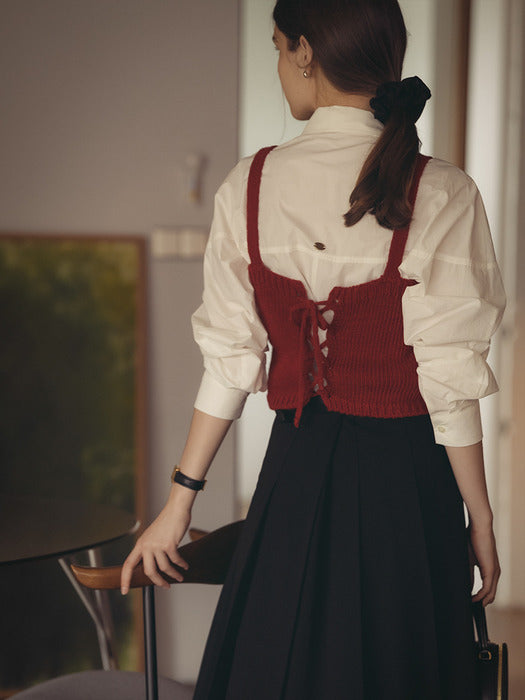 [tillidie] Back ribbon pointed bustier_Red