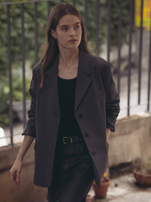 [TILLIDIE] U-neck ribbed raglan knit_Black