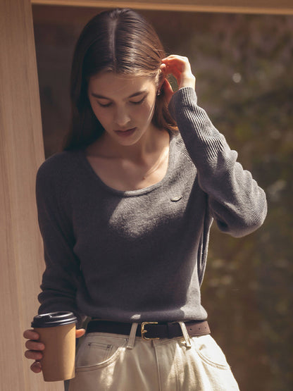 U-neck ribbed raglan knit_Gray