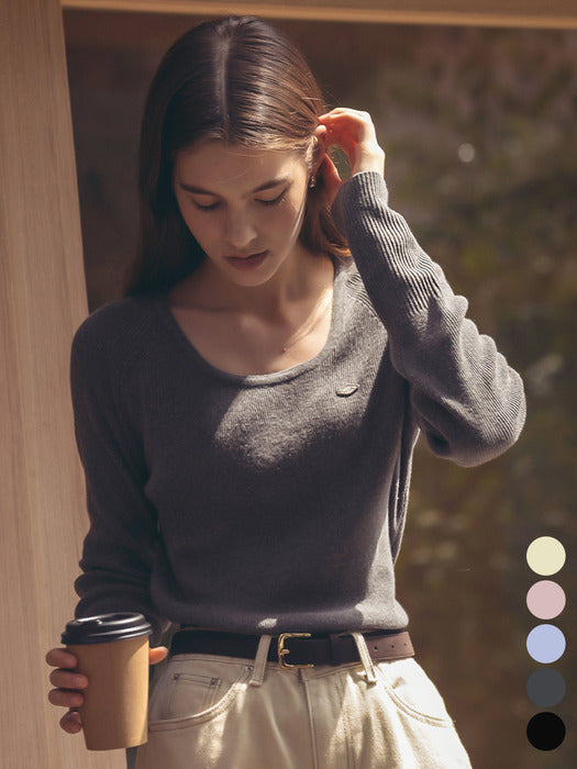 [TILLIDIE] U-neck ribbed raglan knit_5color