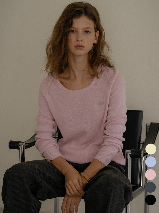 [TILLIDIE] U-neck ribbed raglan knit_5color