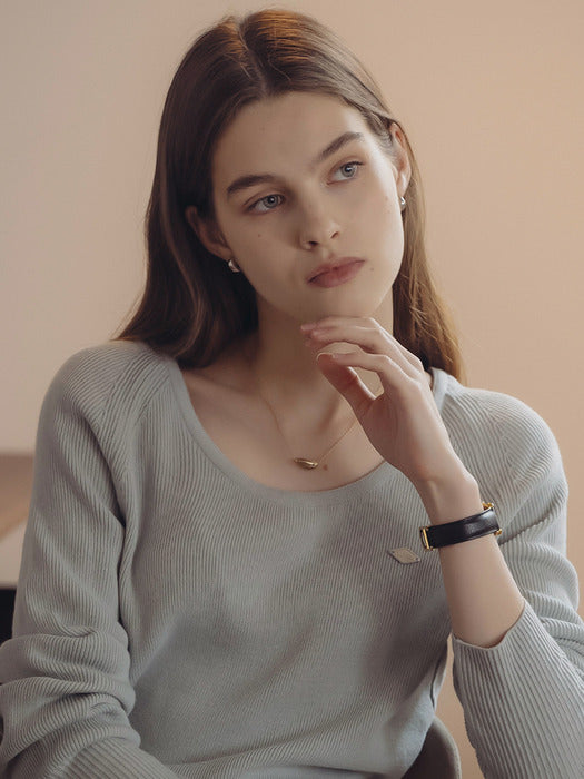 [TILLIDIE] U-neck ribbed raglan knit_5color