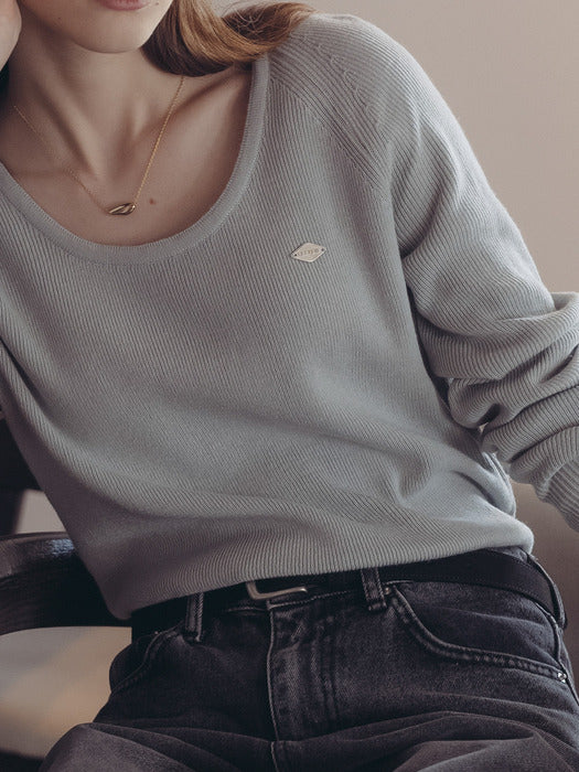 [TILLIDIE] U-neck ribbed raglan knit_Sky blue