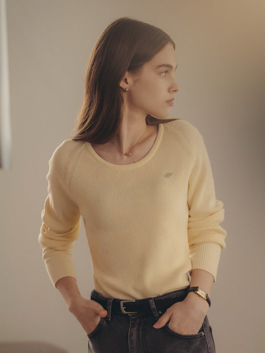 [TILLIDIE] U-neck ribbed raglan knit_Butter