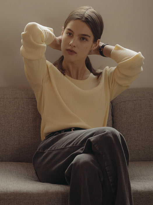 [TILLIDIE] U-neck ribbed raglan knit_Butter