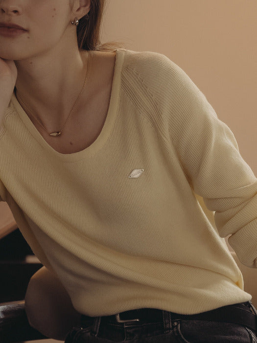 [TILLIDIE] U-neck ribbed raglan knit_Butter