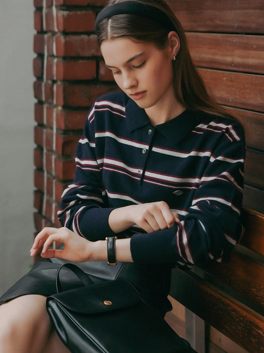 Tillidie Color mixed wool polo knit Navy
