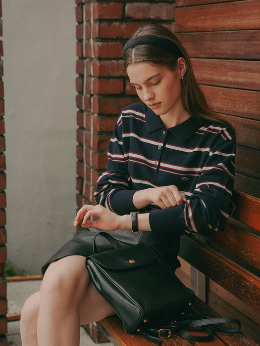 Tillidie Color mixed wool polo knit Navy