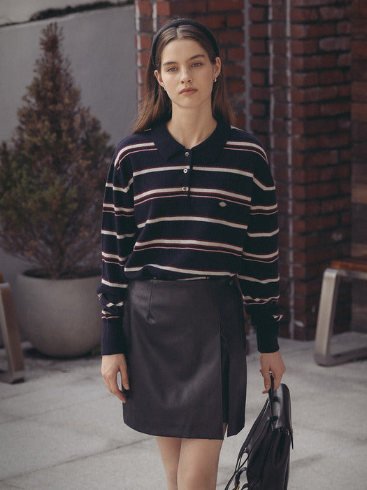 Tillidie Color mixed wool polo knit Navy